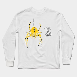 yellow spider with black stripes and trick or treat typography Long Sleeve T-Shirt